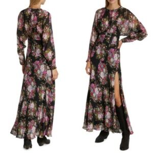 LoveShackFancy Daya Floral‎ Print Maxi Dress Black Pink Roses
